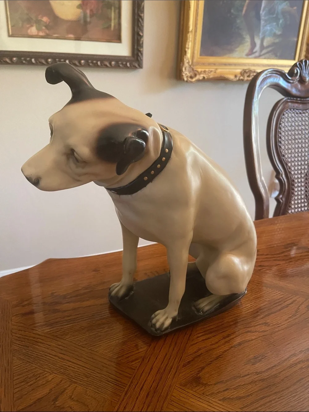 Classic Ceramic Dog Figurine in Cream and Black